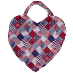 USA Americana Diagonal Red White & Blue Quilt Giant Heart Shaped Tote