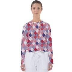 Usa Americana Diagonal Red White & Blue Quilt Women s Slouchy Sweat by PodArtist