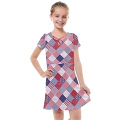 USA Americana Diagonal Red White & Blue Quilt Kids  Cross Web Dress