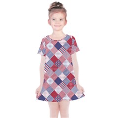 USA Americana Diagonal Red White & Blue Quilt Kids  Simple Cotton Dress