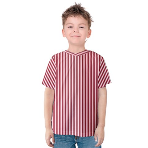 Usa Flag Red And White Stripes Kids  Cotton Tee by PodArtist