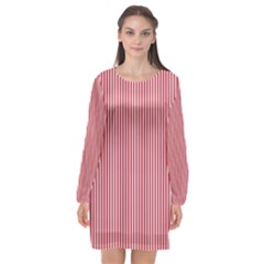 Usa Flag Red And White Stripes Long Sleeve Chiffon Shift Dress  by PodArtist