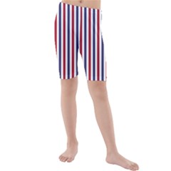 Usa Flag Red White And Flag Blue Wide Stripes Kids  Mid Length Swim Shorts by PodArtist