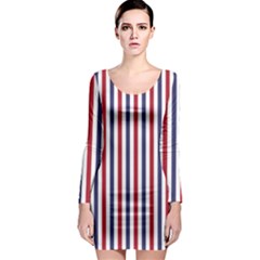 Usa Flag Red White And Flag Blue Wide Stripes Long Sleeve Bodycon Dress by PodArtist