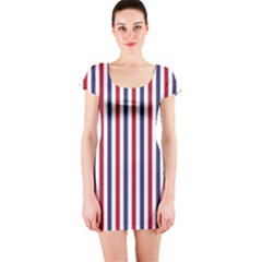 Usa Flag Red White And Flag Blue Wide Stripes Short Sleeve Bodycon Dress by PodArtist