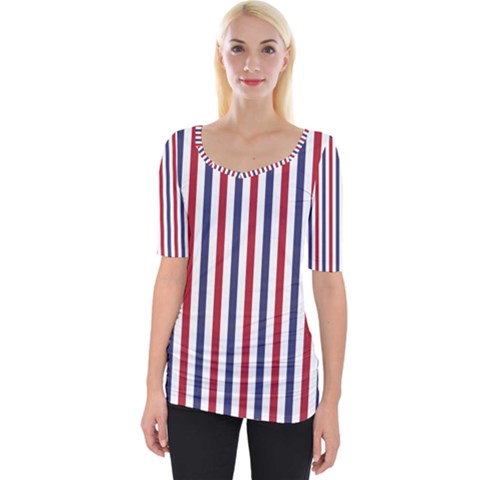 Usa Flag Red White And Flag Blue Wide Stripes Wide Neckline Tee by PodArtist