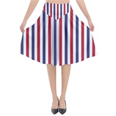 Usa Flag Red White And Flag Blue Wide Stripes Flared Midi Skirt by PodArtist