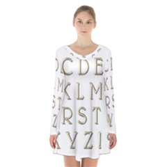 Letters Gold Classic Alphabet Long Sleeve Velvet V-neck Dress