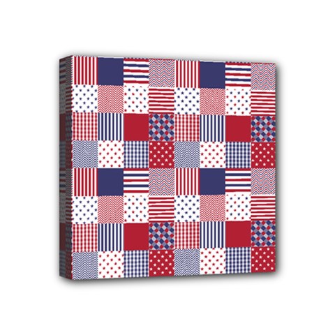 Usa Americana Patchwork Red White & Blue Quilt Mini Canvas 4  X 4  by PodArtist