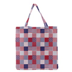 Usa Americana Patchwork Red White & Blue Quilt Grocery Tote Bag by PodArtist