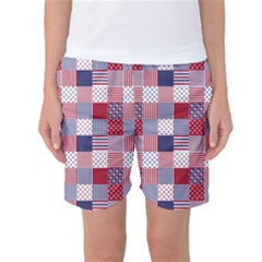 Usa Americana Patchwork Red White & Blue Quilt Women s Basketball Shorts by PodArtist