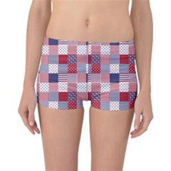 Usa Americana Patchwork Red White & Blue Quilt Reversible Boyleg Bikini Bottoms by PodArtist