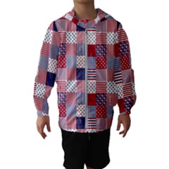 Usa Americana Patchwork Red White & Blue Quilt Hooded Windbreaker (kids) by PodArtist