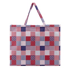 Usa Americana Patchwork Red White & Blue Quilt Zipper Large Tote Bag by PodArtist