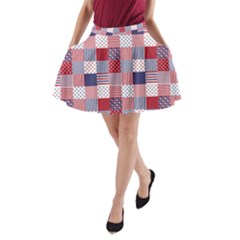 Usa Americana Patchwork Red White & Blue Quilt A-line Pocket Skirt by PodArtist