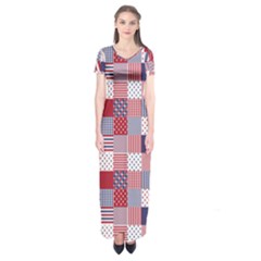 Usa Americana Patchwork Red White & Blue Quilt Short Sleeve Maxi Dress by PodArtist