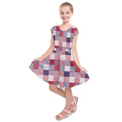 Usa Americana Patchwork Red White & Blue Quilt Kids  Short Sleeve Dress by PodArtist