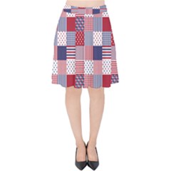 Usa Americana Patchwork Red White & Blue Quilt Velvet High Waist Skirt by PodArtist