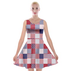 Usa Americana Patchwork Red White & Blue Quilt Velvet Skater Dress by PodArtist