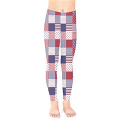 Usa Americana Patchwork Red White & Blue Quilt Kids  Legging by PodArtist