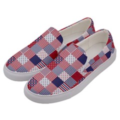 Usa Americana Patchwork Red White & Blue Quilt Men s Canvas Slip Ons by PodArtist