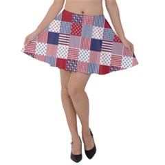 Usa Americana Patchwork Red White & Blue Quilt Velvet Skater Skirt by PodArtist