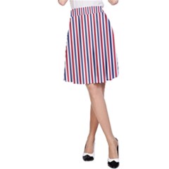 Usa Flag Red And Flag Blue Narrow Thin Stripes  A-line Skirt by PodArtist