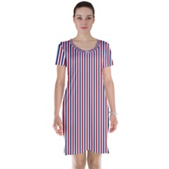 Usa Flag Red And Flag Blue Narrow Thin Stripes  Short Sleeve Nightdress by PodArtist