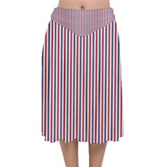 Usa Flag Red And Flag Blue Narrow Thin Stripes  Velvet Flared Midi Skirt by PodArtist