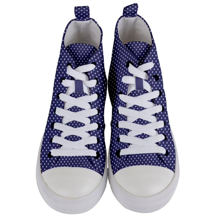 USA Flag White Stars on Flag Blue Women s Mid-Top Canvas Sneakers