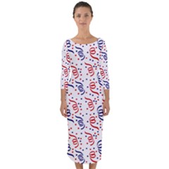 Red White and Blue USA/UK/France Colored Party Streamers Quarter Sleeve Midi Bodycon Dress