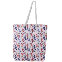 Red White and Blue USA/UK/France Colored Party Streamers Full Print Rope Handle Tote (Large)