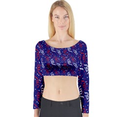 Red White And Blue Usa/uk/france Colored Party Streamers On Blue Long Sleeve Crop Top by PodArtist