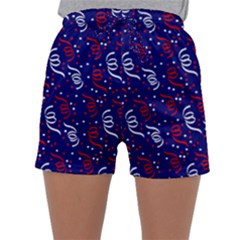 Red White And Blue Usa/uk/france Colored Party Streamers On Blue Sleepwear Shorts by PodArtist