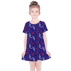 Red White And Blue Usa/uk/france Colored Party Streamers On Blue Kids  Simple Cotton Dress by PodArtist