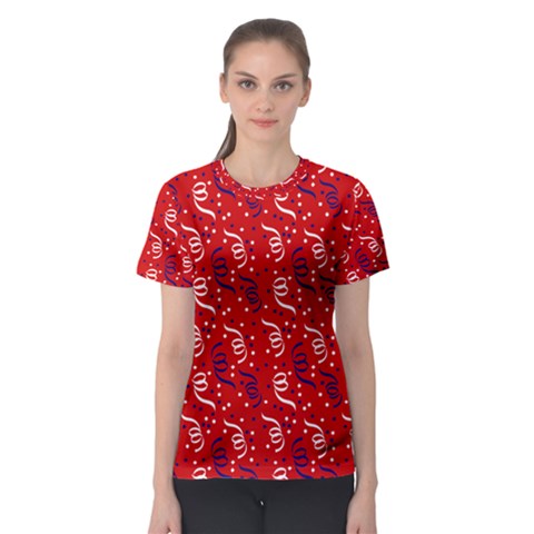 Red White And Blue Usa/uk/france Colored Party Streamers Women s Sport Mesh Tee by PodArtist