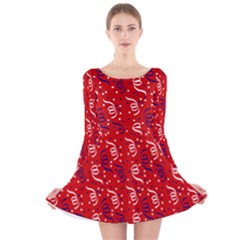 Red White And Blue Usa/uk/france Colored Party Streamers Long Sleeve Velvet Skater Dress by PodArtist