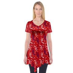 Red White And Blue Usa/uk/france Colored Party Streamers Short Sleeve Tunic  by PodArtist