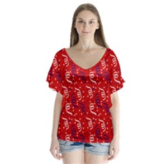Red White And Blue Usa/uk/france Colored Party Streamers V-neck Flutter Sleeve Top by PodArtist