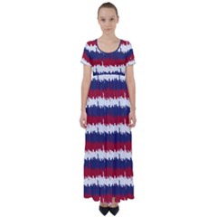 244776512ny Usa Skyline In Red White & Blue Stripes Nyc New York Manhattan Skyline Silhouette High Waist Short Sleeve Maxi Dress by PodArtist