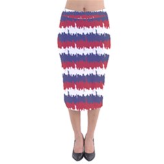 244776512ny Usa Skyline In Red White & Blue Stripes Nyc New York Manhattan Skyline Silhouette Velvet Midi Pencil Skirt by PodArtist