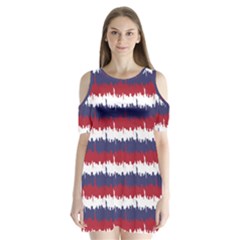 244776512ny Usa Skyline In Red White & Blue Stripes Nyc New York Manhattan Skyline Silhouette Shoulder Cutout Velvet One Piece by PodArtist