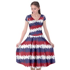 244776512ny Usa Skyline In Red White & Blue Stripes Nyc New York Manhattan Skyline Silhouette Cap Sleeve Wrap Front Dress