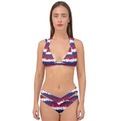 244776512ny Usa Skyline In Red White & Blue Stripes Nyc New York Manhattan Skyline Silhouette Double Strap Halter Bikini Set by PodArtist