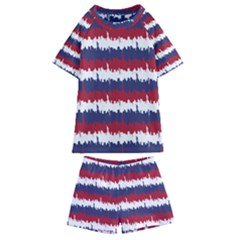 244776512ny Usa Skyline In Red White & Blue Stripes Nyc New York Manhattan Skyline Silhouette Kids  Swim Tee And Shorts Set by PodArtist