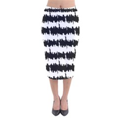 Black & White Stripes Nyc New York Manhattan Skyline Silhouette Velvet Midi Pencil Skirt by PodArtist