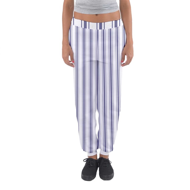 Mattress Ticking Wide Striped Pattern in USA Flag Blue and White Women s Jogger Sweatpants