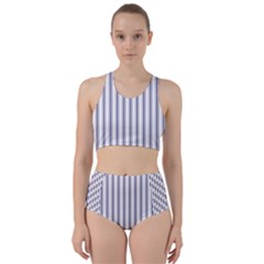 Mattress Ticking Wide Striped Pattern In Usa Flag Blue And White Racer Back Bikini Set by PodArtist