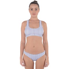 Mattress Ticking Wide Striped Pattern In Usa Flag Blue And White Cross Back Hipster Bikini Set by PodArtist