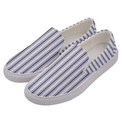 Mattress Ticking Wide Striped Pattern In Usa Flag Blue And White Men s Canvas Slip Ons by PodArtist